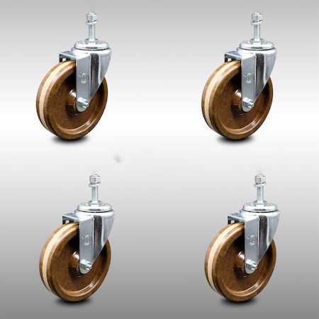Service Caster 5 Inch SS High Temp Phenolic Wheel Swivel 3/8 Inch Threaded Stem Caster Set SCC SCC-SSTS20S514-PHSHT-381615-4